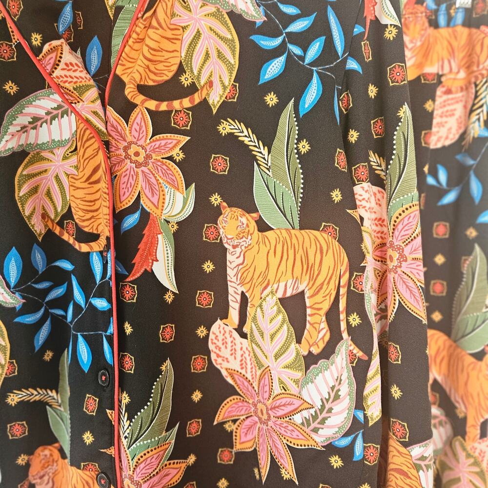 Room Service Tiger Print Pajama Set M Maximalist Dopamine Decor Botanical 2pc - Picture 2 of 10
